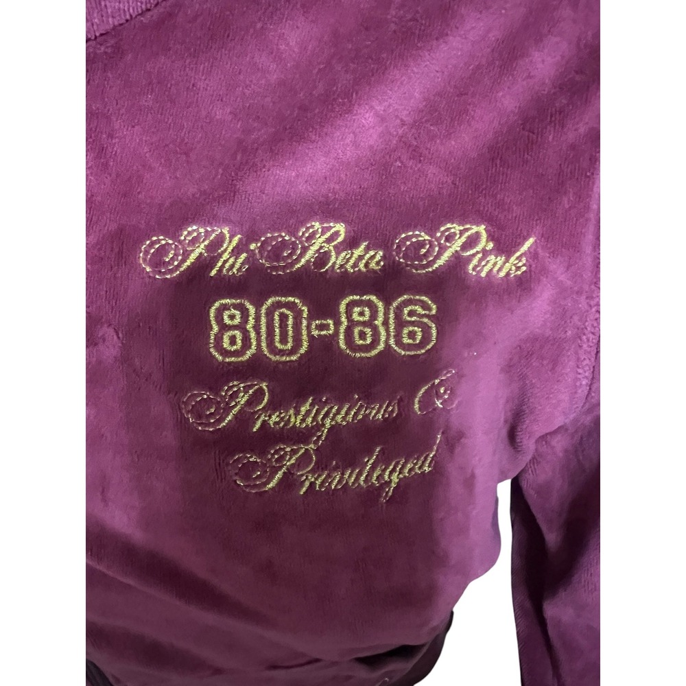 Vintage PINK Victoria's Secret Velour Zip Hoodie Burgundy Gold Embroidered L - Picture 3 of 7